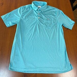 Greg Norman Play Dry‎ Men's Polo Shirt Small Blue Golf Flags Short Sleeve